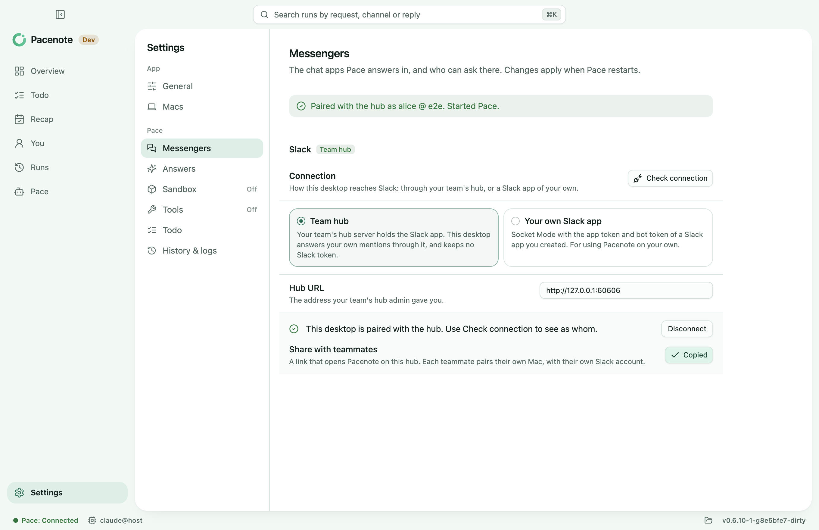Share your team hub with a link