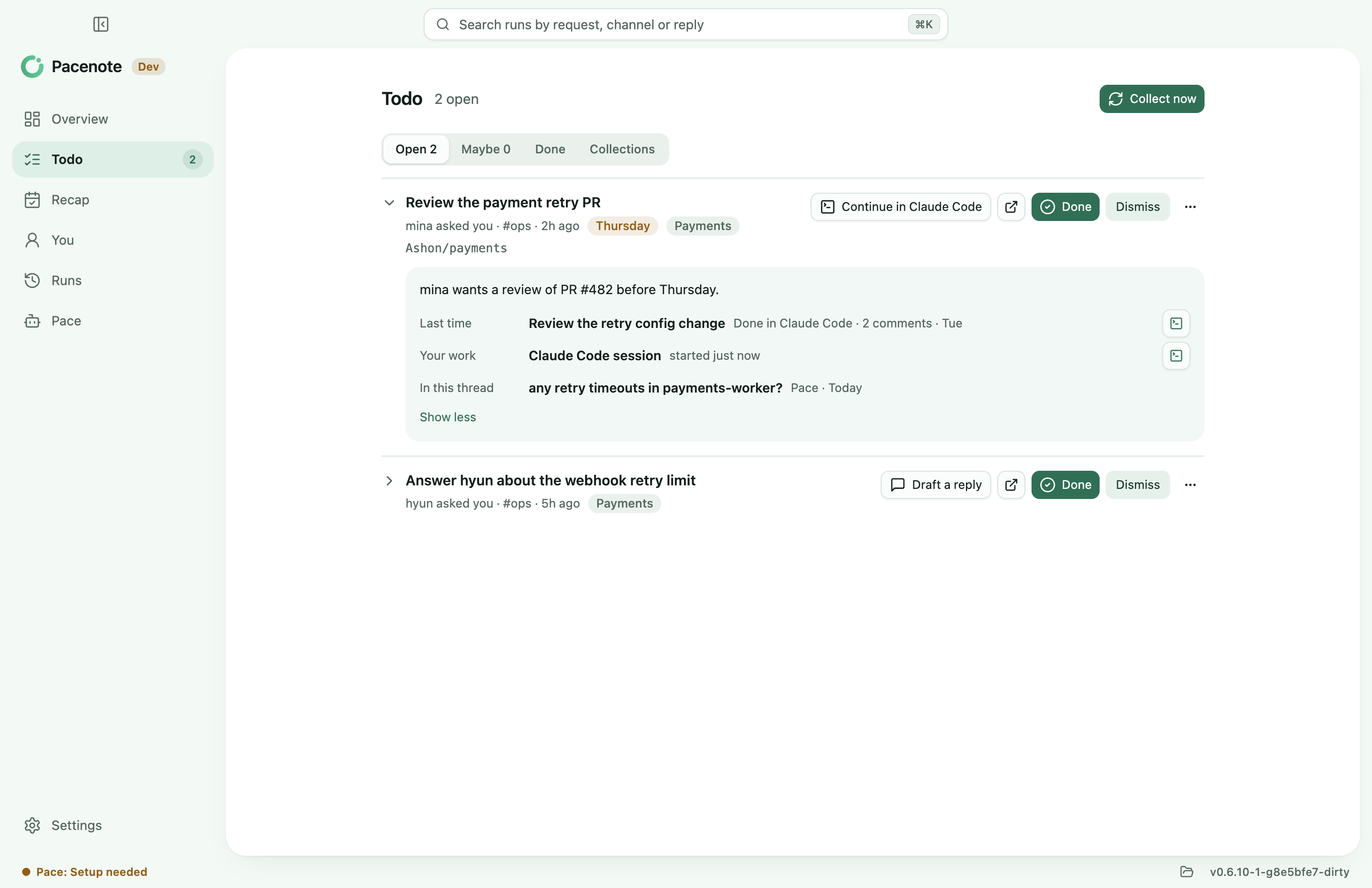 Todo with two open tasks, one opened to what came before it